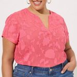 Torrid NWT  Hot Pink Chiffon Clip Floral Short Sleeve‎ Split Neck Top 4X Photo 0