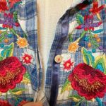 Johnny Was  Plaid Blue Floral Button Down Tunic Dress Boho EUC Large Photo 1