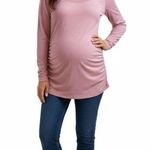 Ambiance Apparel Ambiance Maternity Long Sleeve Rose Pink Sheer Ruched Crewneck Comfort Size M Photo 0