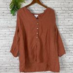 J. Jill Pure Jill Linen Burnt Orange Terracotta Loop Button Blouse Size XL Photo 2
