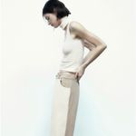 ZARA Ecru Sleeveless Cut Out Squared Neck Choker Tank Top Sz L Cotton Blend Photo 2