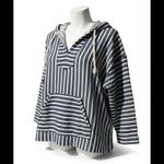 J.Crew  Striped‎ Hoodie Pullover Blue White Drawstring V Neck Pouch Pocket XL Photo 1