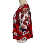 Warm NY Floral Top with Contrast Striped Rib Trim Blue Size M Photo 4