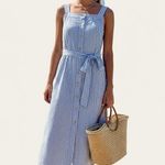 Liz Claiborne Striped Linen Blend Button Front Belted Midi Sundress Large travel Photo 0