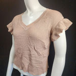 Yuka Rose Gold Sparkly Short Ruffle Sleeve Blouse Pink Photo 0