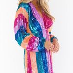 Show Me Your Mumu Kidman Mini Dress in Neon Stripe Sequins S Photo 2