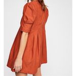 Free People  Adela Tunic Mini Dress Tie Front Puff Sleeve Brick Orange Small Photo 2