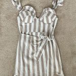 Saints + Secrets NWT  Cotton Tan & White Striped Wrap Mini Dress in Small Photo 1