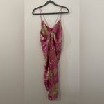 Samsoe Samsoe Pink Kirigami Floral Dapples Ruched Satin Burnout Dress NWT Large Photo 2