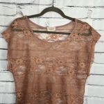 Crystal K Sheer Lace Short Sleeve Blouse Women’s Small Nude Floral Mesh Top Y2K Brown Photo 4