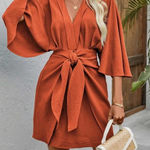 Elegant Rust Kimono Sleeve Dress Orange Size L Photo 0
