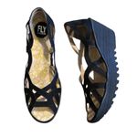 Fly London Yadi Black Leather Nubuck Suede Slip Strappy Wedge Sandals 41 10-10.5 Photo 1