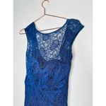 THEIA Dark Blue Metallic Floral Lace Overlay Shimmering Element Gown Size 6 Photo 7