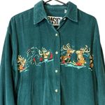 Vintage Basic People Everywhere Reindeer Christmas Holiday Sot Corduroy Shirt M Green Size M Photo 1