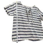 Madewell Striped Boxy Lace Up Tie Blouse Short Sleeve Linen Top Blue White Small Photo 11