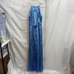 Azazie  women's baby blue sequin high neck jeweled maxi formal gown prom dress 6 Photo 6
