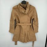 Tan Double Breasted Hooded Trench Coat Belted Casual Outerwear Size L Size L Photo 1