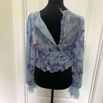 Free People  Daphne‎ Blouse in Silver Blue Floral Pattern Blue Size Small NWT Photo 8