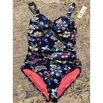 Anne cole New. Navy floral bandeau swimsuit. 16W Photo 5