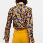 J.Crew  Collection Royal Blue Gold
Lion Print Silk Shirt Blouse Size 0 Photo 3