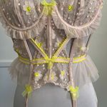 VS FOR LOVE & LEMONS Daisy Embroidered Corset Bustier XXS Neon Pink Garter FW22 Photo 5