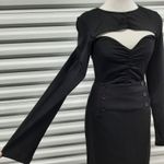 Bardot Bodysuit Top Womens Medium Black Long Sleeve Cut Out Stretch Jersey Photo 4