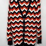 Michael Kors Womens Medium Chevron Cardigan Sweater Orange White Navy Photo 0