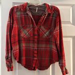 Free People  Red Plaid Button Down Shirt Photo 0