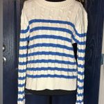 J.Crew Women's 100% Cotton White & Blue Striped Sweater. Cable Knit. Medium Photo 0