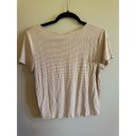American Eagle Women's Striped Ribbed Henley Short Sleeve Top Tan Size M Photo 2