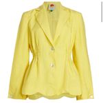 Farm Rio  Bright Yellow Linen Blazer Scalloped Hem‎ Button Front Jacket Photo 0
