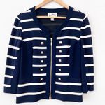 Joseph Ribkoff Striped Zip Up Jacket Blazer in Navy and White Photo 1
