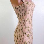 Tropical Palm Tree Square Neck Linen Smocked Beach Mini Dress Tan Cream M Size M Photo 3