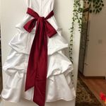 David's Bridal Wedding dress with a burgundy belt. Photo 7