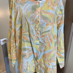 Rachel Zoe  Linen Tropical Floral Button Down Tunic Blouse Long‎ Sleeve Pastel 2X Photo 0