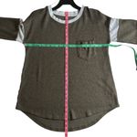 SO Waffle Knit Varsity Cozy Top Crewneck Long Sleeve Medium Women’s Casual  Green Photo 4