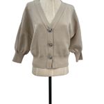 ZARA  Rose Button Cardigan‎ Puff Sleeve Cropped Beige Tan Silver Size Medium Photo 5