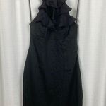 Black Halo  Sabrina Black Ruffle Halter Mini Dress Sz.8 Photo 3