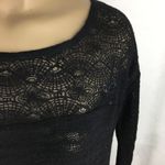 Free People  Black Knit Long Sleeve Sheer Back Oversized Top Blouse XS Photo 4