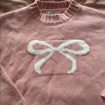 Sincerely Jules Pink Crew Neck Sweater with White Bow Medium Photo 1