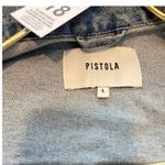Pistola Denim Trucker Jacket Distressed Light Wash Varsity Cuffs Size L Photo 9