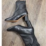 Nanette Lepore  Black Leather Ankle Boots Round Block Heel Ruffle Top Glory 6.5M Photo 2