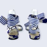 CAbi Tied Up Watercolor Blue Floral Striped Cotton Ankle Wrap Sandal 6013 8 NWOB Photo 4