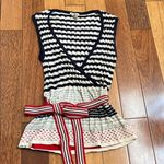 Forever 21 | Striped Sleeveless Knit Top with Belt Navy Red Cream Medium Photo 0