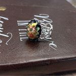 Vintage Floral Glass Cameo Ring | Adjustable Stainless Steel | Holiday Gift Black Photo 8