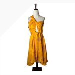 Isi Brown Dress women Medium Yellow Pleated One Shoulder Cutout Asymmetric Midi Photo 3