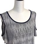 Elle  Women's Shift Dress Cold Shoulder Short Sleeve Striped Midi Large Navy Blue Photo 1