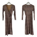 Good American  Daynight Long Sleeve Midi Wrap Dress in Caramel Leopard Photo 1