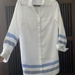 Boden Linen Tunic Shirt Dress White Blue Stripe Long Sleeve Button Front Women 4 Size undefined Photo 0