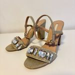 Audrey Brooke  Open Toe Ankle Strap Block Heel Sandals Embellished Tan Grey 7.5 Photo 1